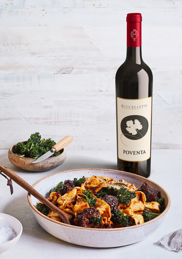 Pappardelle with Balsamic Braised Beef and Kale
